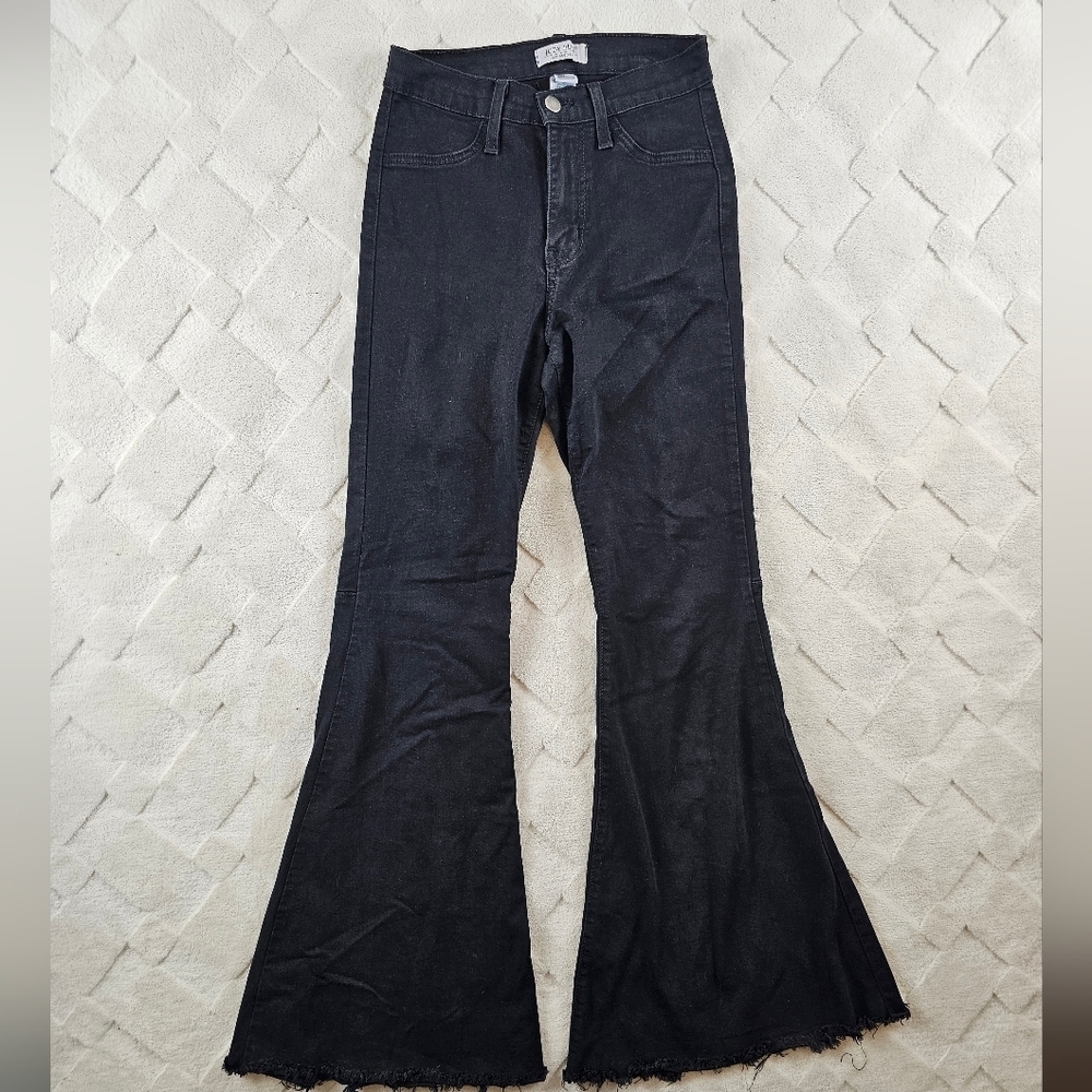 Judy Blue Super Flare Jeans Women 25 Black Denim Fray Hem
